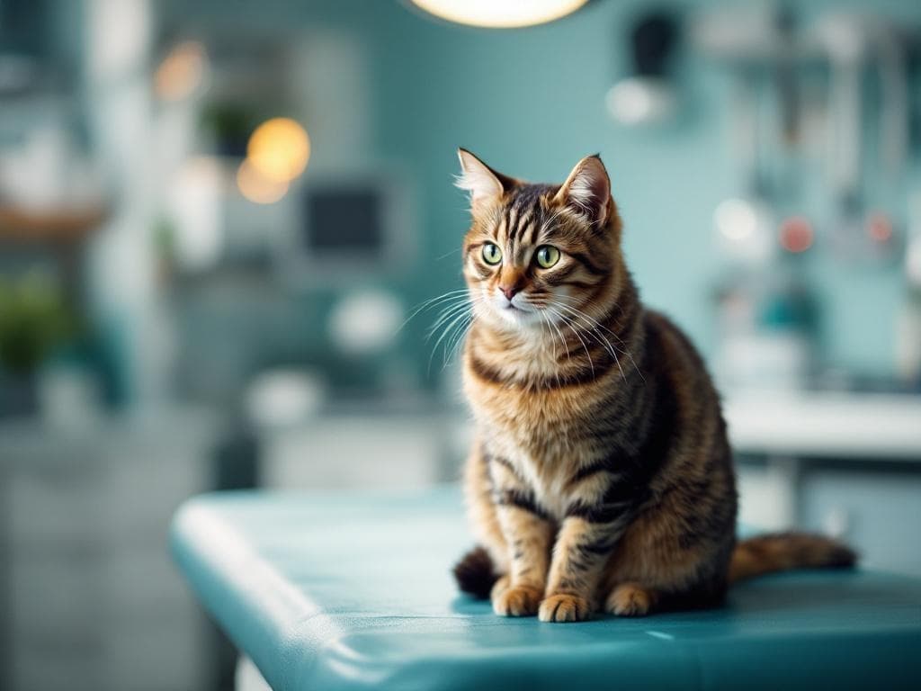 Katze auf dem Untersuchungstisch in einer modernen Tierarztpraxis